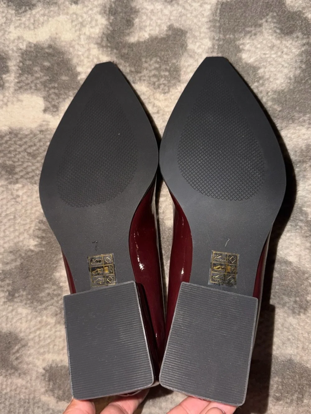 Never worn Women’s Burgundy Patent Pointed Toe Low Block Heel Pumps